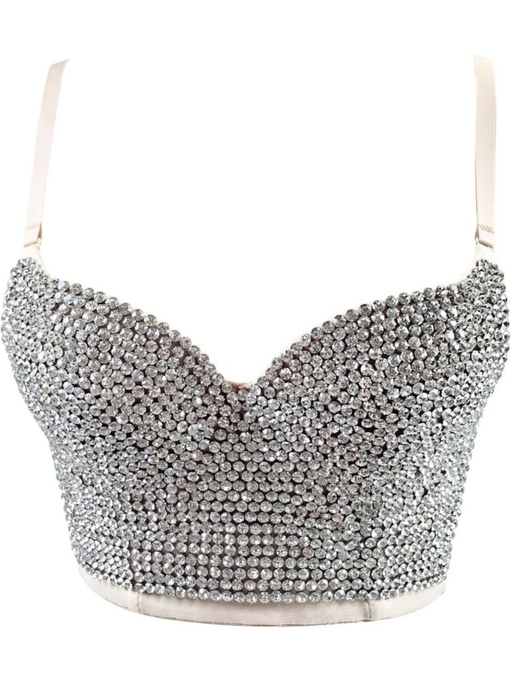 Stylish Women's Mesh Bustier Crop Top with Rhinestones - Push-Up Corset Vest for